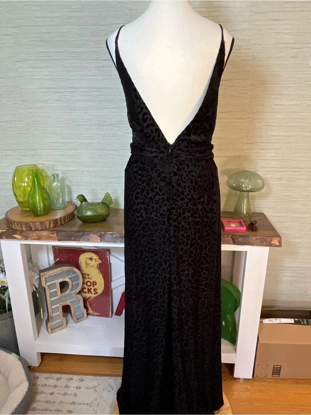 Luxxel Black Cheetah Maxi Dress Gown “Center Stage” Bodysuit Women’s Size M NWT